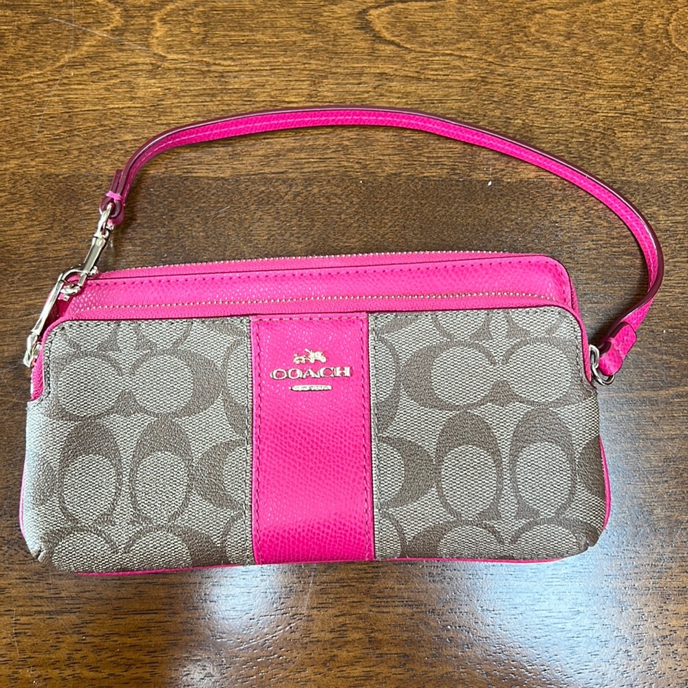 Coach Zip Wristlet - Leather Petunia/Khaki
